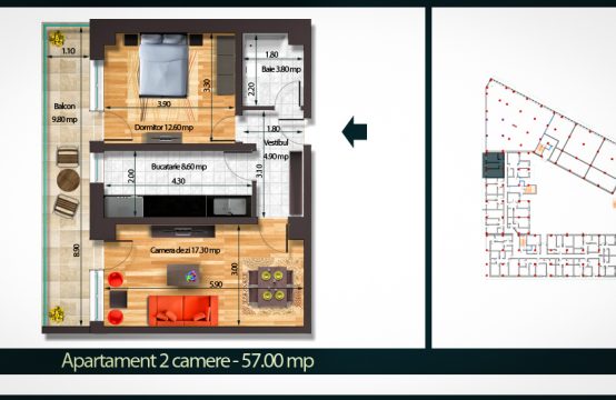 Apartament 2 Camere B 57