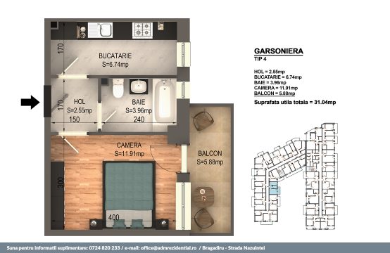 Garsoniera Bragadiru – Bloc 4 – 31,04 mp – Tip 04