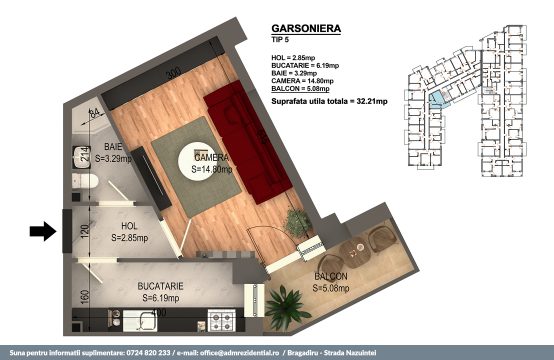 Garsoniera Bragadiru – Bloc 4 – 31,04 mp – Tip 05