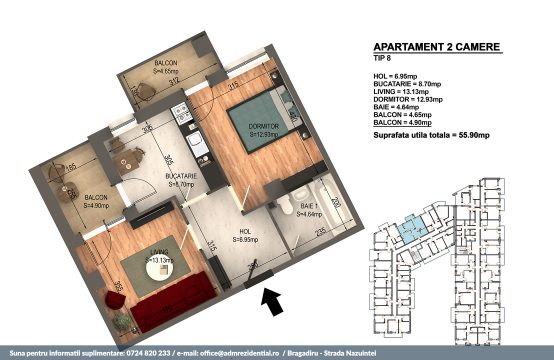 Apartament Bragadiru 2 camere – Bloc 4 – 55,9 mp – Tip 08