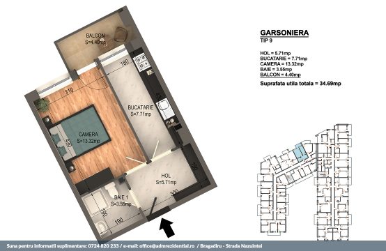 Garsoniera Bragadiru – Bloc 4 – 34,69 mp – Tip 09